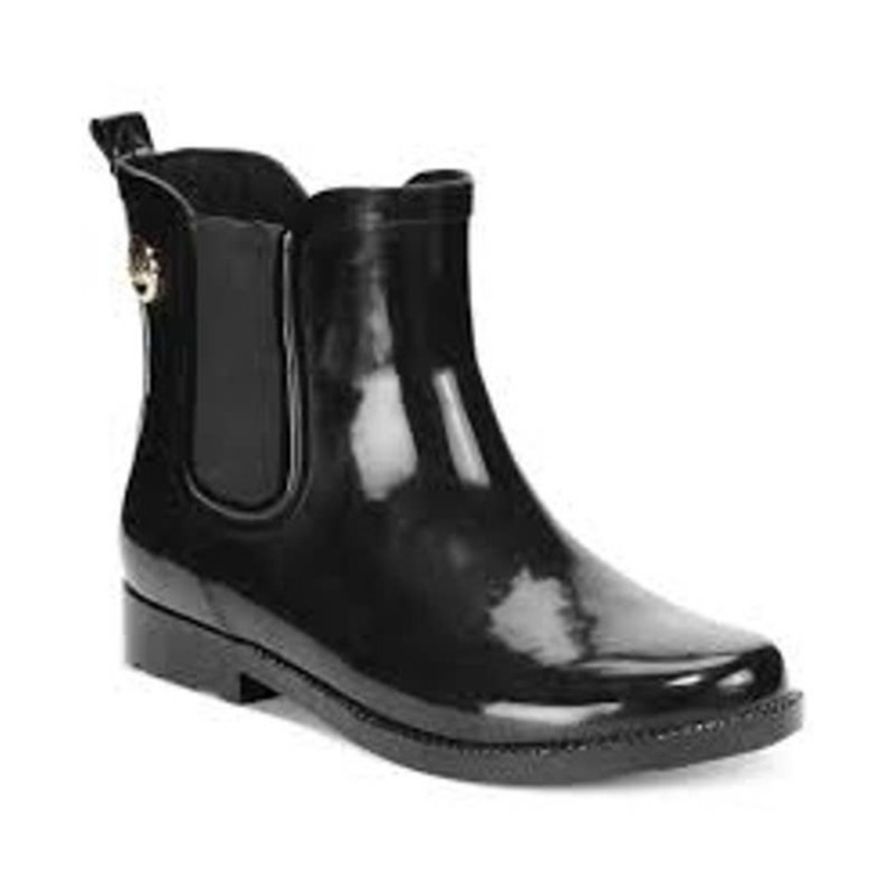 MK Michael Kors Black Silver Charm ankle rubber rain boots logo